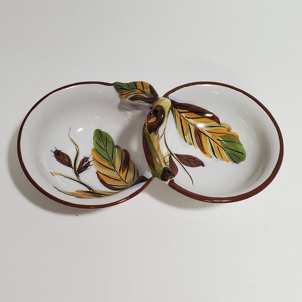 Painted Ceramic Double Serving Dish Divided Bowl Snacks Nuts Dips Italy